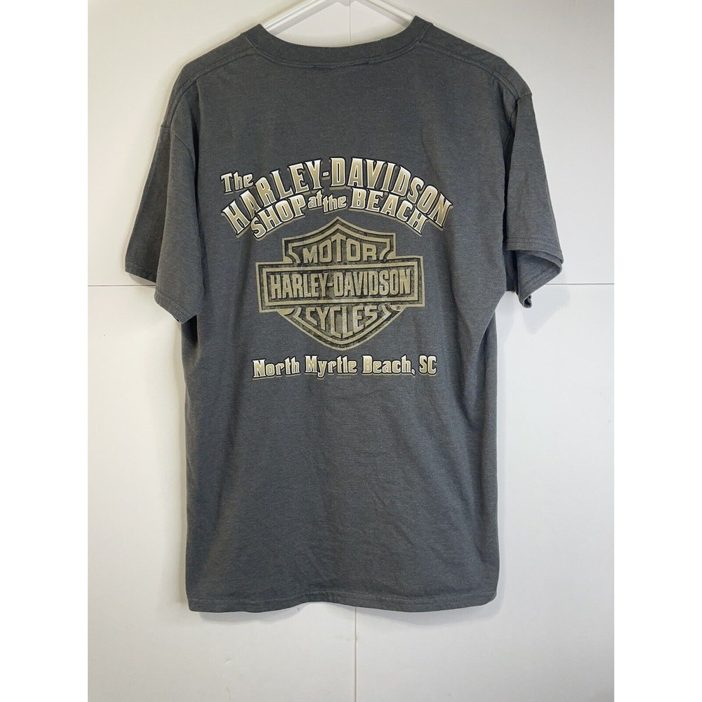 Harley Davidson Pocket T-Shirt North Myrtle Beach Shop At The Beach Gray Large